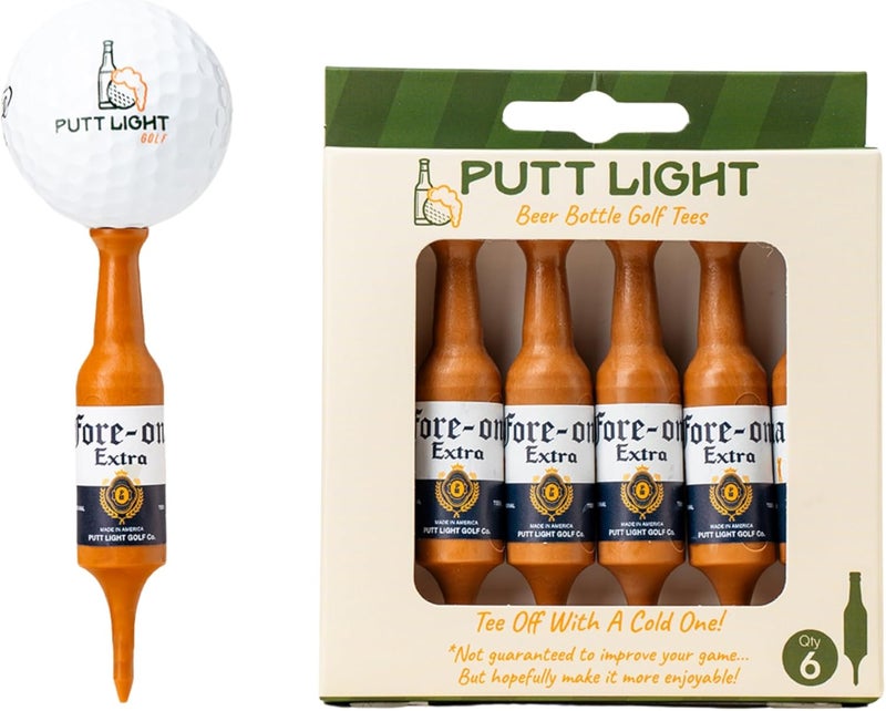 Putt Light Store Beer Bottle Golf Tees, Virtually Unbreakable and Recyclable Plastic Golf Tee 6 Pack, Golf Gift for Men, Bachelor Party Novelty Gift, for Golfers,3-1/4" Tall - Image 1